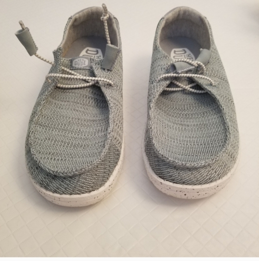 Womens Size 7 Hey Dude Wendy Stretch Cloud Knit Canvas Moccasin light blue